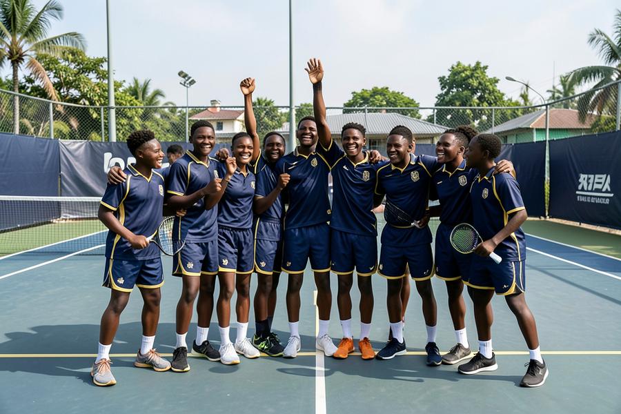 Black African junior tennis players celebrating together