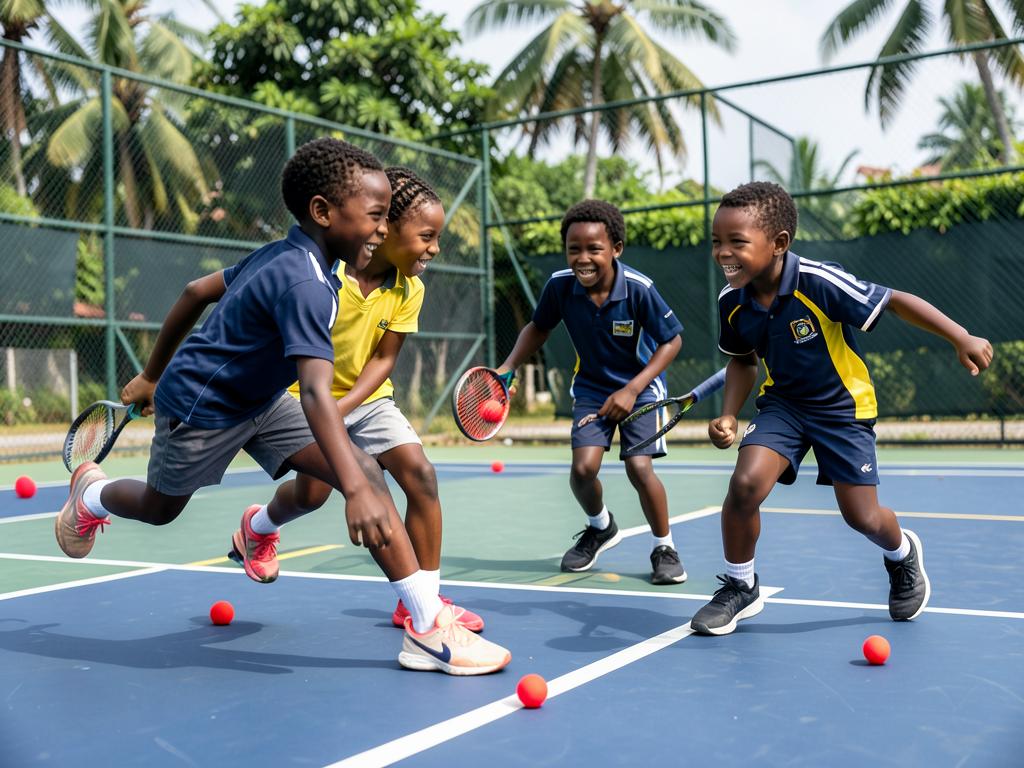 Black African children enjoying a mini tennis session