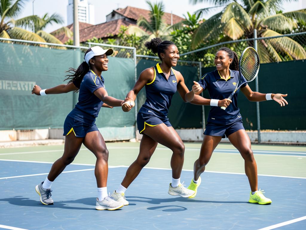 Black African adult women enjoying a tennis session